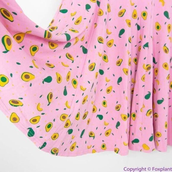 Unique Vintage Gwynnie Bee Avocado summer fruit Pink Fit-And-Flare‎ Dress, M - Picture 7 of 16